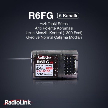 Radiolink R6FG 6 Kanal Uzaktan Kumanda Alıcısı Receiver w/Integrated Gyro (RC6GS/RC4GS/T8FB/T8S İle Uyumludur) - Thumbnail