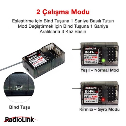 Radiolink R6FG 6 Kanal Uzaktan Kumanda Alıcısı Receiver w/Integrated Gyro (RC6GS/RC4GS/T8FB/T8S İle Uyumludur) - Thumbnail