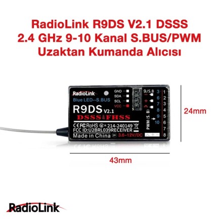 Radiolink - RadioLink R9DS V2.1 DSSS 2.4 GHz 9-10 Kanal S.BUS/PWM Uzaktan Kumanda Alıcısı