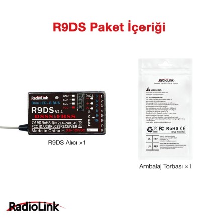 RadioLink R9DS V2.1 DSSS 2.4 GHz 9-10 Kanal S.BUS/PWM Uzaktan Kumanda Alıcısı - Thumbnail