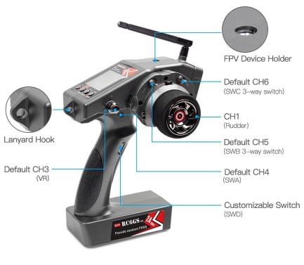 Radiolink RC6GS V3 2.4Ghz 7 Kanal Uzaktan Kumanda Radio Kontrol +R7FG Gyro Alıcı (600 Metre Kontrol Mesafesi) - Thumbnail