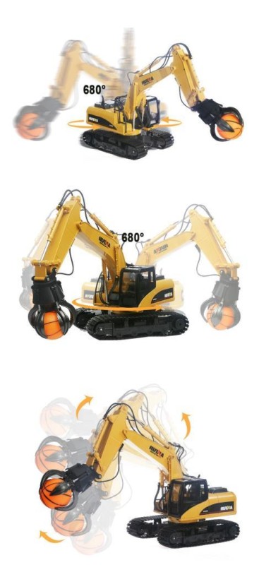 HUINA 1571 1/14 Yüksek Kalite 15CH RC Model Grabber Paletli Ekskavatör Kavrayıcı Kollu Uzaktan Kumandali İş Makinesi -2.4G Sesli&Işıklı