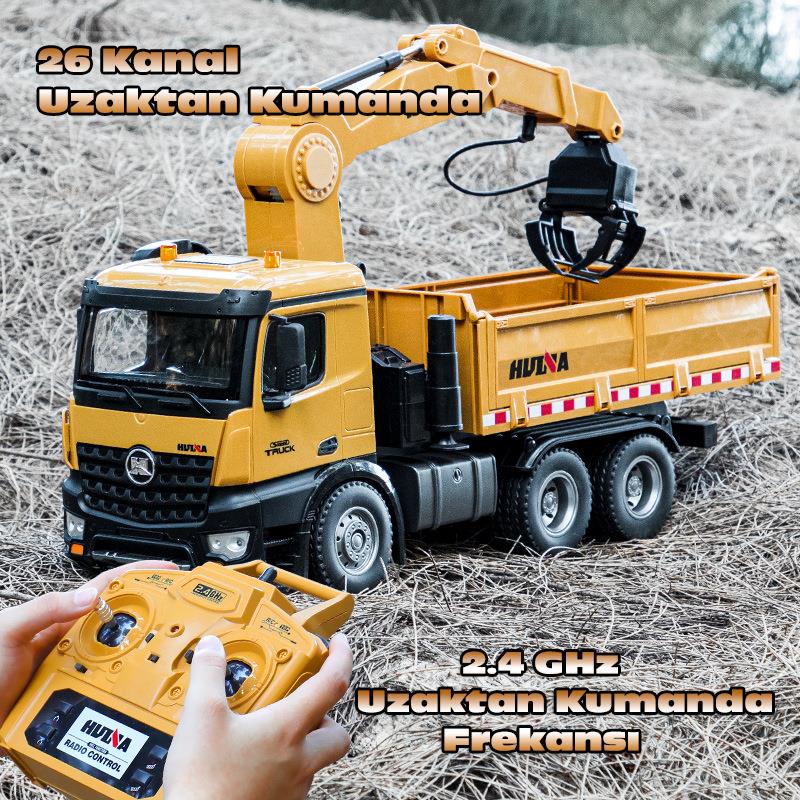 HUINA 1575 1/14 Yüksek Kalite 26 Kanal RC Model Tutma Kollu Kepçeli Damperli Kamyon Uzaktan Kumandali Çok Fonksiyonlu İş Makinası - 2.4G Sesli & Işıklı