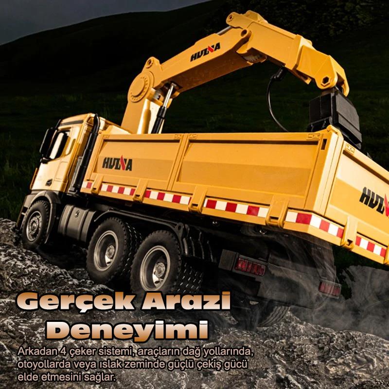 HUINA 1575 1/14 Yüksek Kalite 26 Kanal RC Model Tutma Kollu Kepçeli Damperli Kamyon Uzaktan Kumandali Çok Fonksiyonlu İş Makinası - 2.4G Sesli & Işıklı