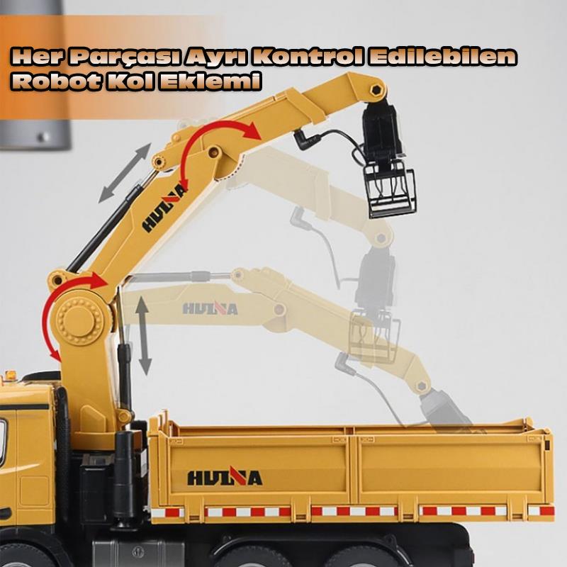 HUINA 1575 1/14 Yüksek Kalite 26 Kanal RC Model Tutma Kollu Kepçeli Damperli Kamyon Uzaktan Kumandali Çok Fonksiyonlu İş Makinası - 2.4G Sesli & Işıklı