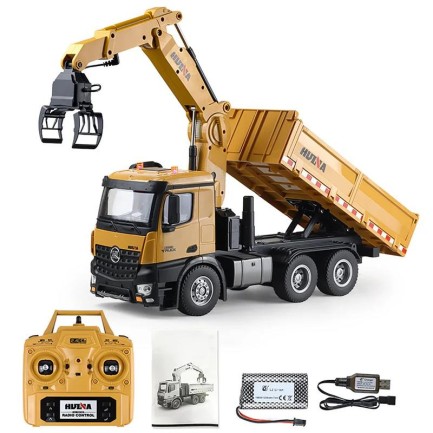 HUINA 1575 1/14 Yüksek Kalite 26 Kanal RC Model Tutma Kollu Kepçeli Damperli Kamyon Uzaktan Kumandali Çok Fonksiyonlu İş Makinası - 2.4G Sesli & Işıklı - Thumbnail