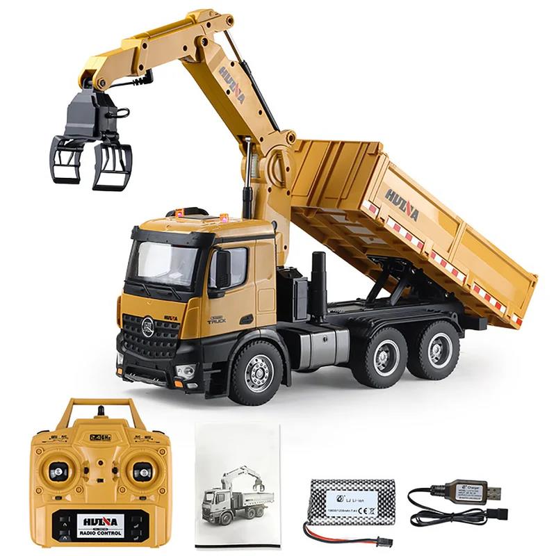 HUINA 1575 1/14 Yüksek Kalite 26 Kanal RC Model Tutma Kollu Kepçeli Damperli Kamyon Uzaktan Kumandali Çok Fonksiyonlu İş Makinası - 2.4G Sesli & Işıklı