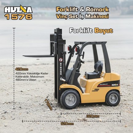 HUINA 1576 1/10 Yüksek Kalite RC Model Forklift & Römork Vinç Set İş Makinesi RC Uzaktan Kumandalı Metal -2.4G 8 Kanal Full Fonksiyon Sesli&Işıklı - Thumbnail