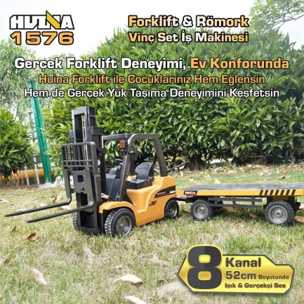 HUINA 1576 1/10 Yüksek Kalite RC Model Forklift & Römork Vinç Set İş Makinesi RC Uzaktan Kumandalı Metal -2.4G 8 Kanal Full Fonksiyon Sesli&Işıklı - Thumbnail