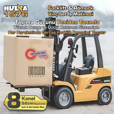 HUINA 1576 1/10 Yüksek Kalite RC Model Forklift & Römork Vinç Set İş Makinesi RC Uzaktan Kumandalı Metal -2.4G 8 Kanal Full Fonksiyon Sesli&Işıklı - Thumbnail