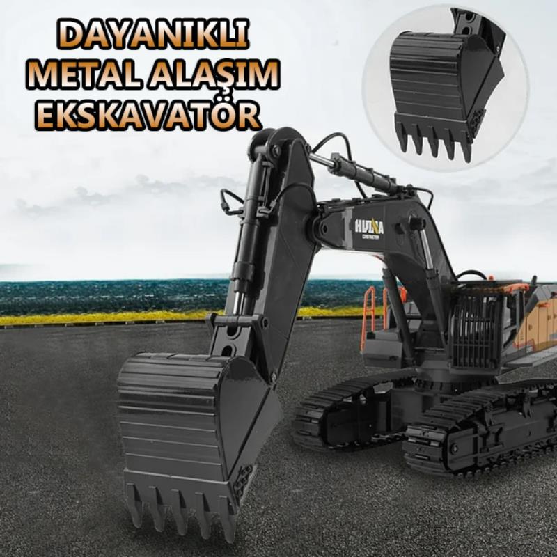 HUINA 1592 1/14 Yüksek Kalite 22 Kanal RC Model Metal Kepçeli Ekskavatör Kazıcı Uzaktan Kumandali Çok Fonksiyonlu İş Makinesi -2.4G Sesli&Işıklı
