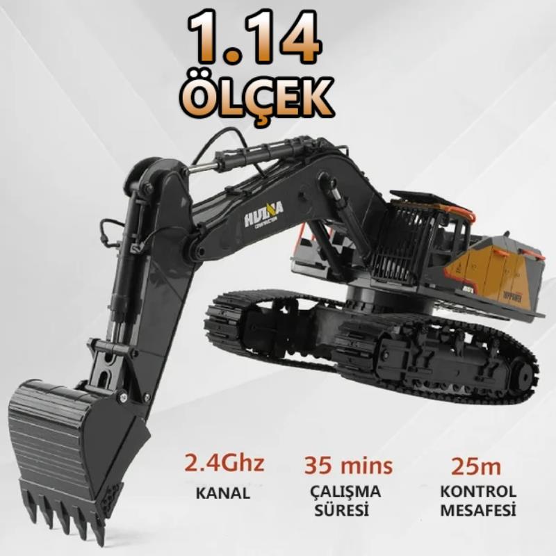 HUINA 1592 1/14 Yüksek Kalite 22CH Profesyonel RC Uzaktan Kumandalı İş Makinesi Metal Kepçeli Ekskavatör Kazıcı Excavator İnşaat Aracı - Sesli ve Işıklı