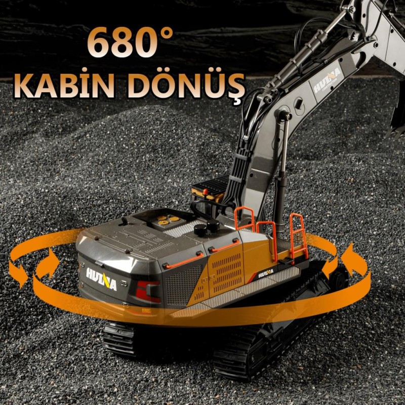 HUINA 1592 1/14 Yüksek Kalite 22CH Profesyonel RC Uzaktan Kumandalı İş Makinesi Metal Kepçeli Ekskavatör Kazıcı Excavator İnşaat Aracı - Sesli ve Işıklı