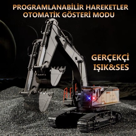 HUINA 1592 1/14 Yüksek Kalite 22CH Profesyonel RC Uzaktan Kumandalı İş Makinesi Metal Kepçeli Ekskavatör Kazıcı Excavator İnşaat Aracı - Sesli ve Işıklı - Thumbnail
