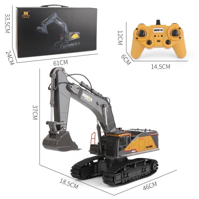HUINA 1592 1/14 Yüksek Kalite 22CH Profesyonel RC Uzaktan Kumandalı İş Makinesi Metal Kepçeli Ekskavatör Kazıcı Excavator İnşaat Aracı - Sesli ve Işıklı