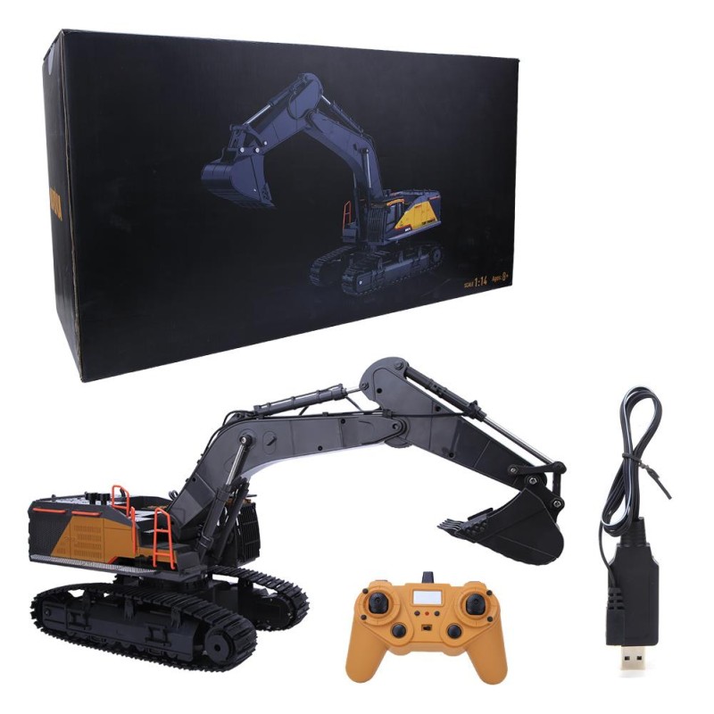 HUINA 1592 1/14 Yüksek Kalite 22CH Profesyonel RC Uzaktan Kumandalı İş Makinesi Metal Kepçeli Ekskavatör Kazıcı Excavator İnşaat Aracı - Sesli ve Işıklı