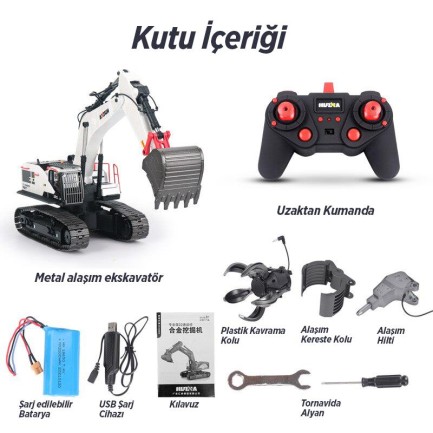 HUINA 1594 1/14 Profesyonel 22 Kanal RC Model 4 Farklı Metal Kepçeli Ekskavatör Kepçe Kazıcı Uzaktan Kumandalı İş Makinesi -2.4G Sesli&Işıklı - Taşıma Çantası Dahil - Thumbnail
