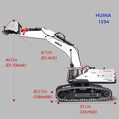 HUINA 1594 1/14 Profesyonel 22 Kanal RC Model 4 Farklı Metal Kepçeli Ekskavatör Kepçe Kazıcı Uzaktan Kumandalı İş Makinesi -2.4G Sesli&Işıklı - Taşıma Çantası Dahil