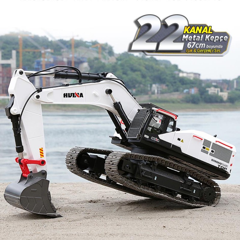HUINA 1594 1/14 Profesyonel 22 Kanal RC Model 4 Farklı Metal Kepçeli Ekskavatör Kepçe Kazıcı Uzaktan Kumandalı İş Makinesi -2.4G Sesli&Işıklı - Taşıma Çantası Dahil