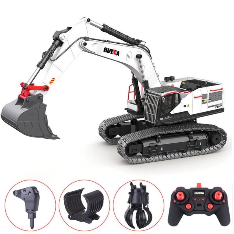 HUINA 1594 1/14 Profesyonel 22 Kanal RC Model 4 Farklı Metal Kepçeli Ekskavatör Kepçe Kazıcı Uzaktan Kumandalı İş Makinesi -2.4G Sesli&Işıklı - Taşıma Çantası Dahil