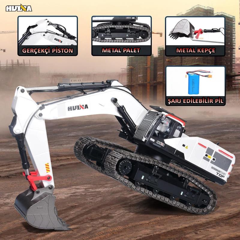 HUINA 1594 1/14 Profesyonel 22 Kanal RC Model 4 Farklı Metal Kepçeli Ekskavatör Kepçe Kazıcı Uzaktan Kumandalı İş Makinesi -2.4G Sesli&Işıklı - Taşıma Çantası Dahil