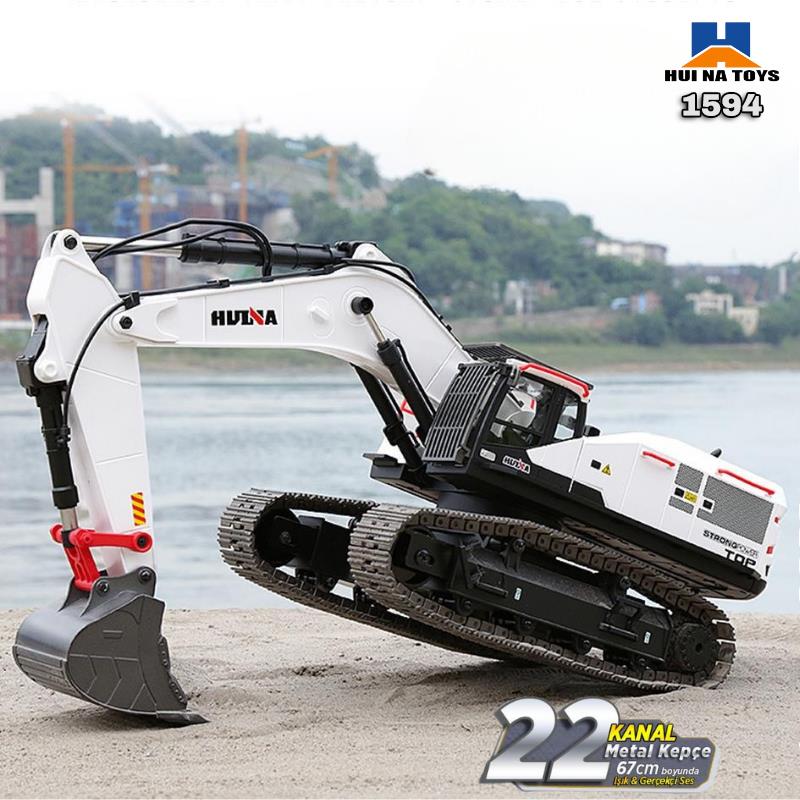 HUINA 1594 1/14 Profesyonel 22 Kanal RC Model 4 Farklı Metal Kepçeli Ekskavatör Kepçe Kazıcı Uzaktan Kumandalı İş Makinesi -2.4G Sesli&Işıklı - Taşıma Çantası Dahil
