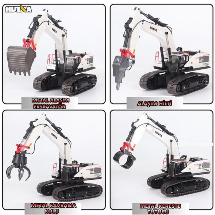 HUINA 1594 1/14 Profesyonel 22 Kanal RC Model 4 Farklı Metal Kepçeli Ekskavatör Kepçe Kazıcı Uzaktan Kumandalı İş Makinesi -2.4G Sesli&Işıklı - Taşıma Çantası Dahil - Thumbnail