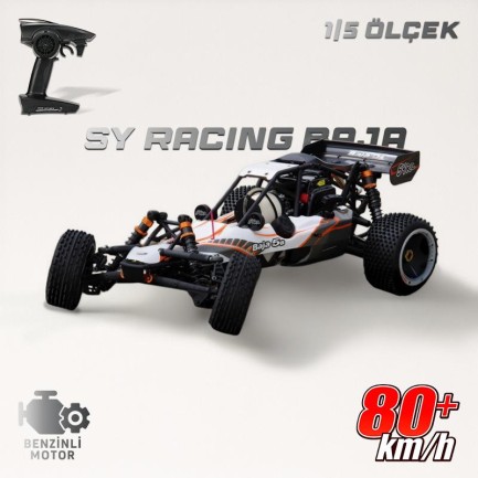 SY RACING - SY RACING 1/5 Baja 5B 30.5CC RTR Kurşunsuz Benzinli Uzaktan Kumandalı RC Arazi Model Araba 80+kmh 75CM Uzunluk Offroad Beyaz-Gri (Kullanıma Hazır)