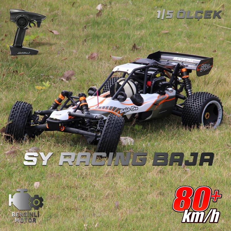 SY RACING 1/5 Baja 5B 30.5CC RTR Kurşunsuz Benzinli Uzaktan Kumandalı RC Arazi Model Araba 80+kmh 75CM Uzunluk Offroad Beyaz-Gri (Kullanıma Hazır)