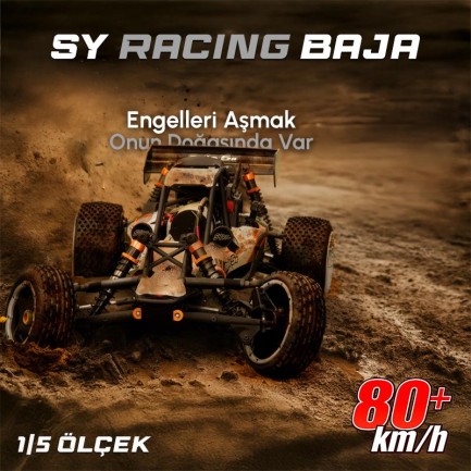 SY RACING 1/5 Baja 5B 30.5CC RTR Kurşunsuz Benzinli Uzaktan Kumandalı RC Arazi Model Araba 80+kmh 75CM Uzunluk Offroad Beyaz-Gri (Kullanıma Hazır) - Thumbnail