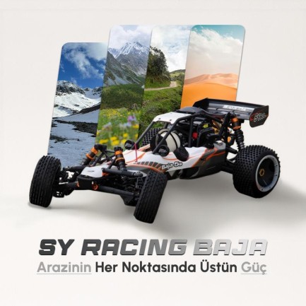SY RACING 1/5 Baja 5B 30.5CC RTR Kurşunsuz Benzinli Uzaktan Kumandalı RC Arazi Model Araba 80+kmh 75CM Uzunluk Offroad Beyaz-Gri (Kullanıma Hazır) - Thumbnail