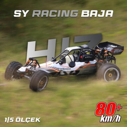 SY RACING 1/5 Baja 5B 30.5CC RTR Kurşunsuz Benzinli Uzaktan Kumandalı RC Arazi Model Araba 80+kmh 75CM Uzunluk Offroad Beyaz-Gri (Kullanıma Hazır) - Thumbnail