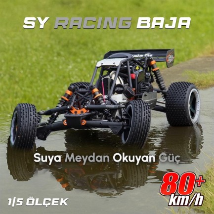 SY RACING 1/5 Baja 5B 30.5CC RTR Kurşunsuz Benzinli Uzaktan Kumandalı RC Arazi Model Araba 80+kmh 75CM Uzunluk Offroad Beyaz-Gri (Kullanıma Hazır) - Thumbnail