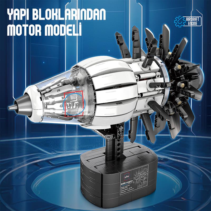 Reobrix Technic 33018 Uçak Motoru (Aircraft Engine) Hareketli Yaratıcı Yapı Blok Seti Building Blocks 1351 Parça