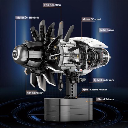 Reobrix Technic 33018 Uçak Motoru (Aircraft Engine) Hareketli Yaratıcı Yapı Blok Seti Building Blocks 1351 Parça - Thumbnail
