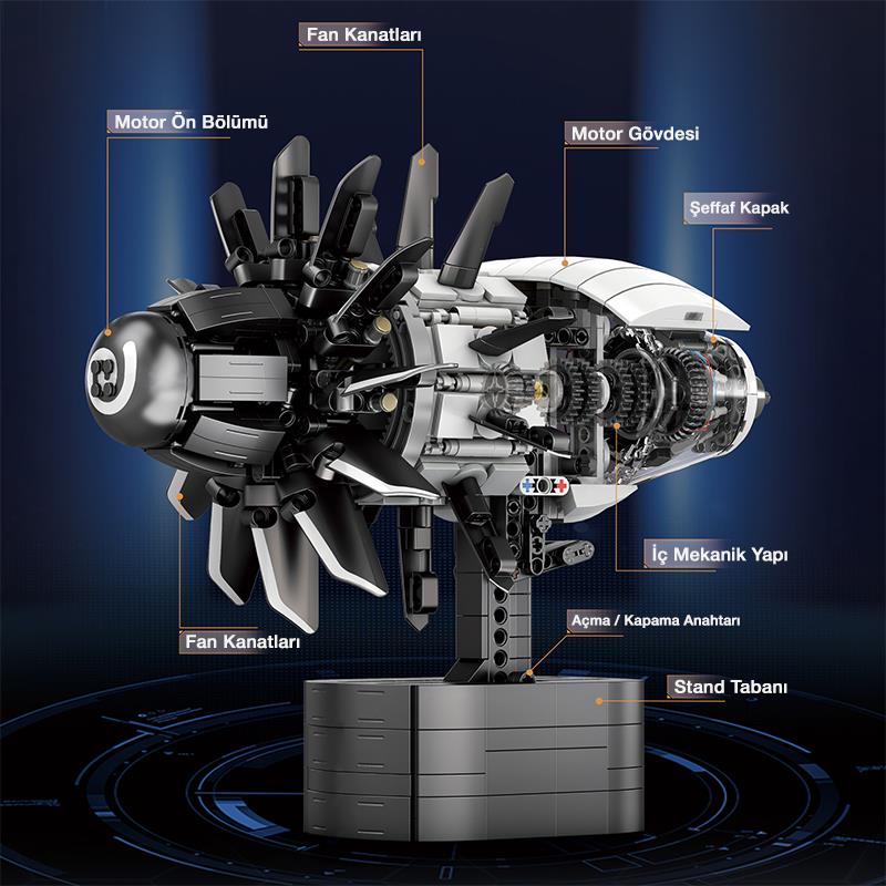 Reobrix Technic 33018 Uçak Motoru (Aircraft Engine) Hareketli Yaratıcı Yapı Blok Seti Building Blocks 1351 Parça