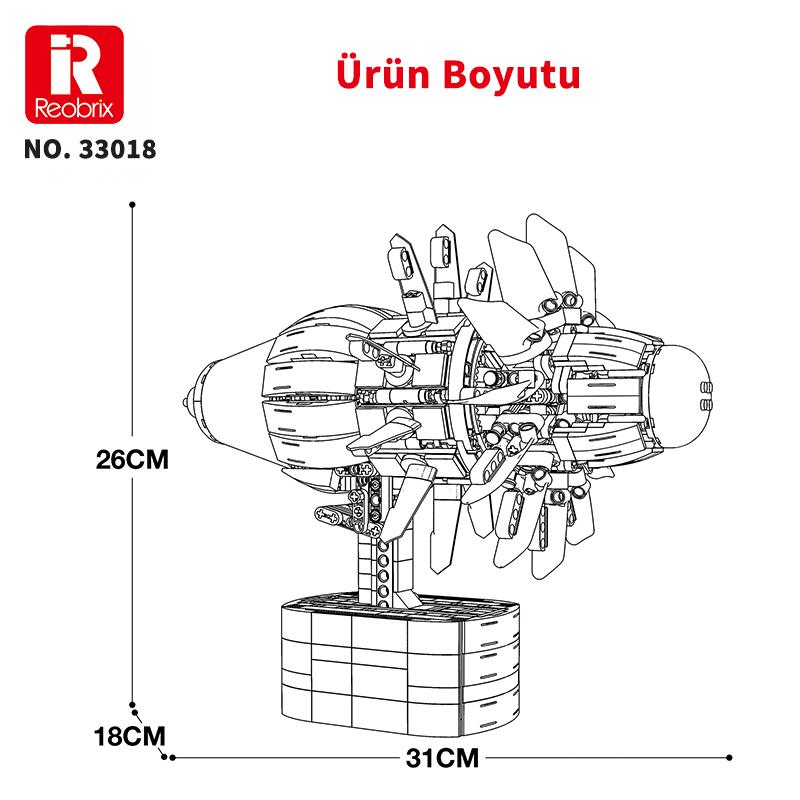 Reobrix Technic 33018 Uçak Motoru (Aircraft Engine) Hareketli Yaratıcı Yapı Blok Seti Building Blocks 1351 Parça