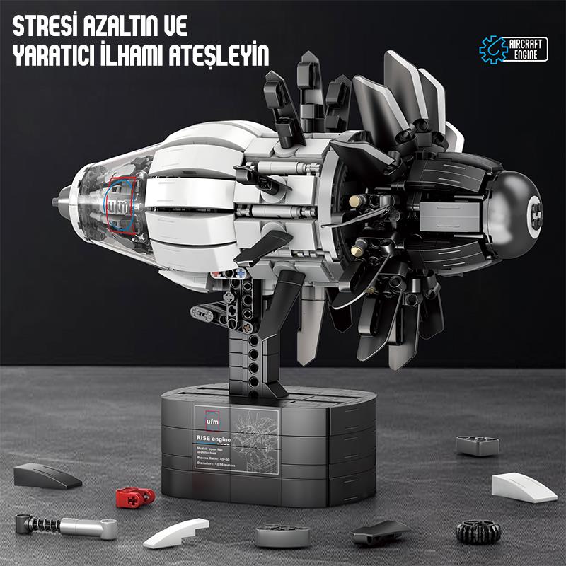 Reobrix Technic 33018 Uçak Motoru (Aircraft Engine) Hareketli Yaratıcı Yapı Blok Seti Building Blocks 1351 Parça