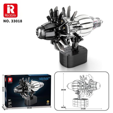Reobrix Technic 33018 Uçak Motoru (Aircraft Engine) Hareketli Yaratıcı Yapı Blok Seti Building Blocks 1351 Parça - Thumbnail