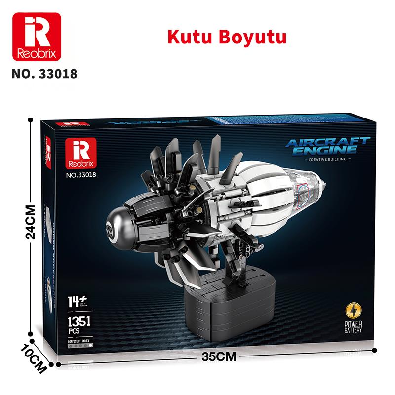 Reobrix Technic 33018 Uçak Motoru (Aircraft Engine) Hareketli Yaratıcı Yapı Blok Seti Building Blocks 1351 Parça