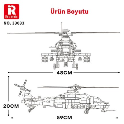 Reobrix 33033 Changhe Z-10 Helikopter Yaratıcı Yapı Blok Seti Building Blocks - 1169 Parça - Thumbnail