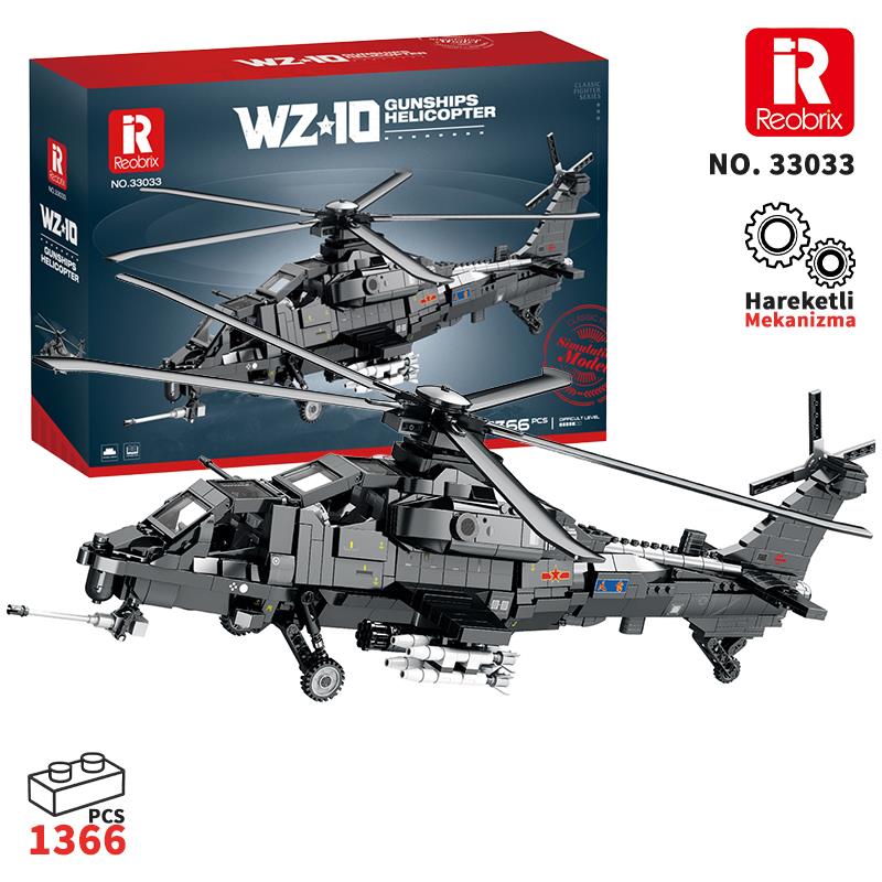 Reobrix 33033 Changhe Z-10 Helikopter Yaratıcı Yapı Blok Seti Building Blocks - 1366 Parça