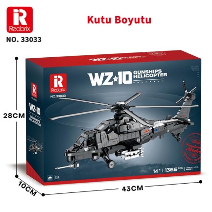 Reobrix 33033 Changhe Z-10 Helikopter Yaratıcı Yapı Blok Seti Building Blocks - 1366 Parça - Thumbnail