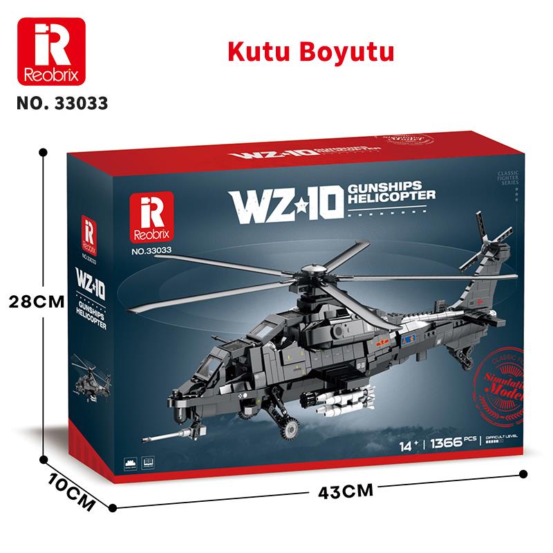 Reobrix 33033 Changhe Z-10 Helikopter Yaratıcı Yapı Blok Seti Building Blocks - 1366 Parça