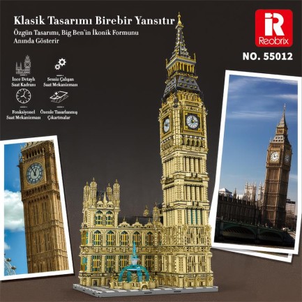 Reobrix 55012 Saat Kulesi Big Ben Yaratıcı Yapı Blok Seti Building Blocks (The Clock Tower)-13825Parça - Thumbnail