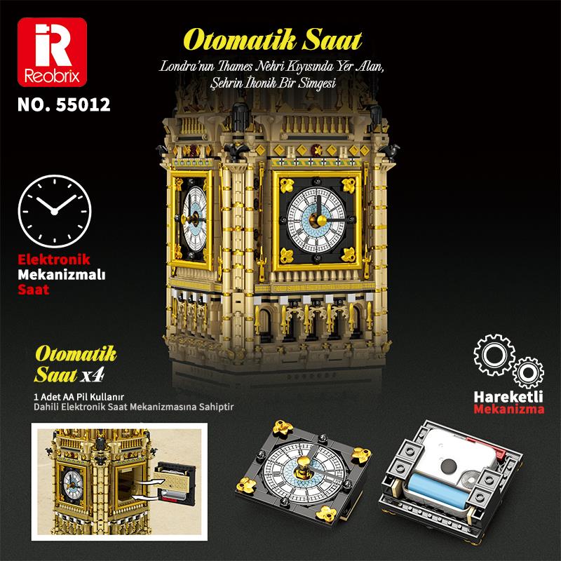 Reobrix 55012 Saat Kulesi Big Ben Yaratıcı Yapı Blok Seti Building Blocks (The Clock Tower)-13825Parça