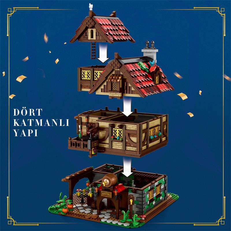 Reobrix 66018 Orta Çağ Bistrosu Yaratıcı Yapı Blok Seti Building Blocks (Medieval Bistro)-2831 Parça