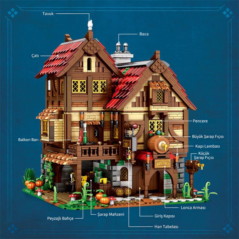 Reobrix 66018 Orta Çağ Bistrosu Yaratıcı Yapı Blok Seti Building Blocks (Medieval Bistro)-2831 Parça