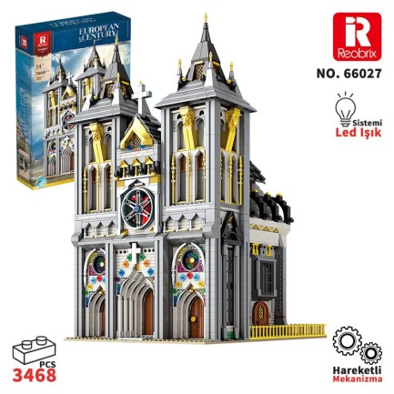 Reobrix - Reobrix 66027 Ortaçağ Kilisesi Yaratıcı Yapı Blok Seti Building Blocks (European Century Medieval Churches)- 3468 Parça