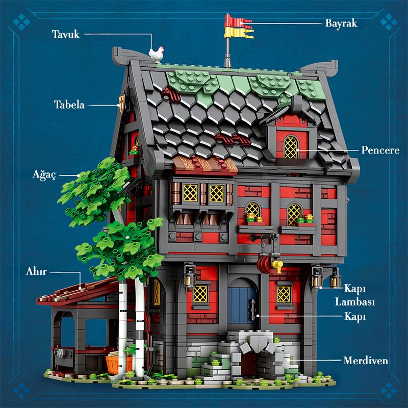 Reobrix 66017 Haçlı Hanı Yaratıcı Yapı Blok Seti Building Block (Medieval Tavern The Crusader's Inn)- 2953 Parça
